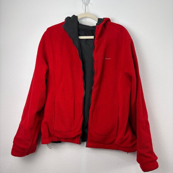Vintage Champion Black Red Reversible Hooded Jacket Fleece Lining Zip-Up Large - Picture 2 of 9